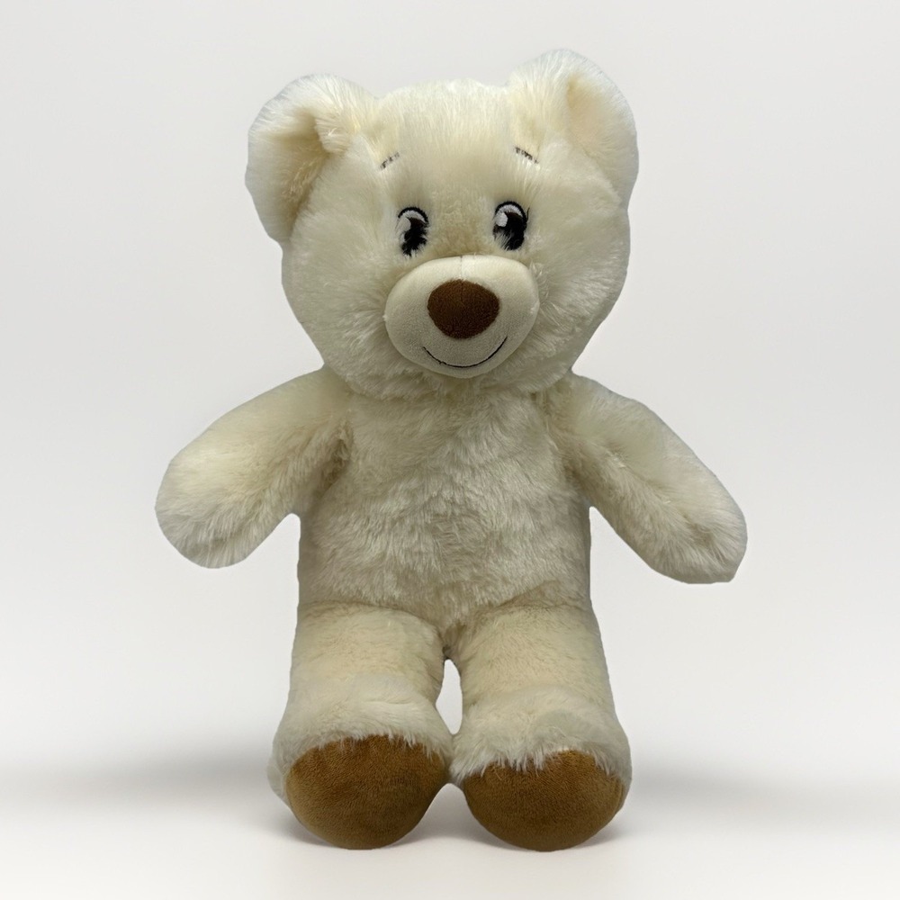 Build a Bear Workshop  15" White Teddy Bear Brown Nose Plush Stuffed BAB Red Paw